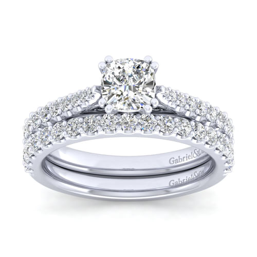 14K White Gold Cushion Cut Diamond Engagement Ring