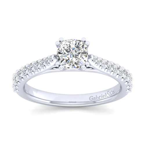 14K White Gold Cushion Cut Diamond Engagement Ring