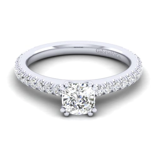 14K White Gold Cushion Cut Diamond Engagement Ring