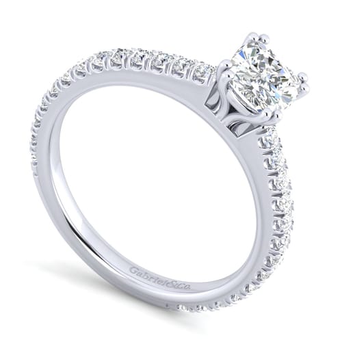 14K White Gold Cushion Cut Diamond Engagement Ring