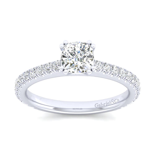 14K White Gold Cushion Cut Diamond Engagement Ring