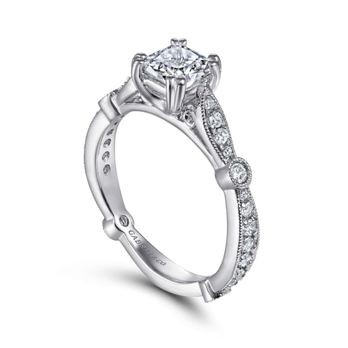 14K White Gold Cushion Cut Diamond Engagement Ring