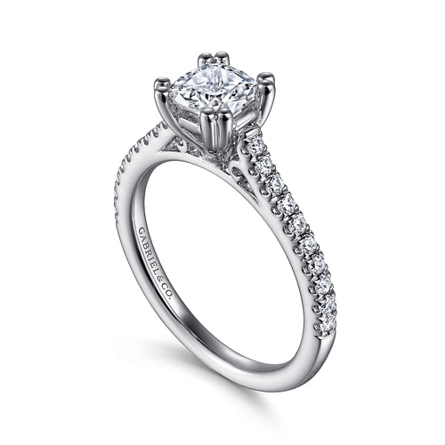 14K White Gold Cushion Cut Diamond Engagement Ring