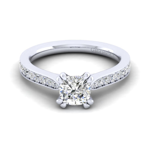 14K White Gold Cushion Cut Diamond Engagement Ring