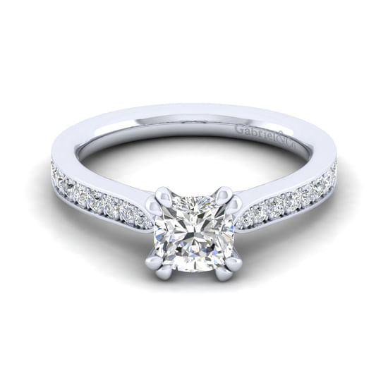 Gabriel - 14K White Gold Cushion Cut Diamond Engagement Ring