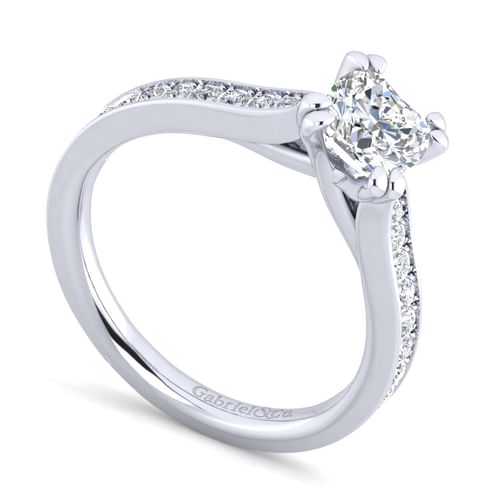 14K White Gold Cushion Cut Diamond Engagement Ring
