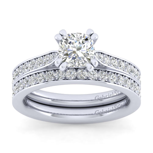 14K White Gold Cushion Cut Diamond Engagement Ring