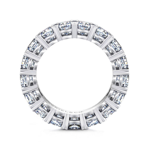 14K White Gold Cushion Cut Diamond Eternity Band with Heart Prongs