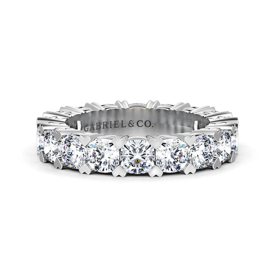 Gabriel - 14K White Gold Cushion Cut Diamond Eternity Band with Heart Prongs