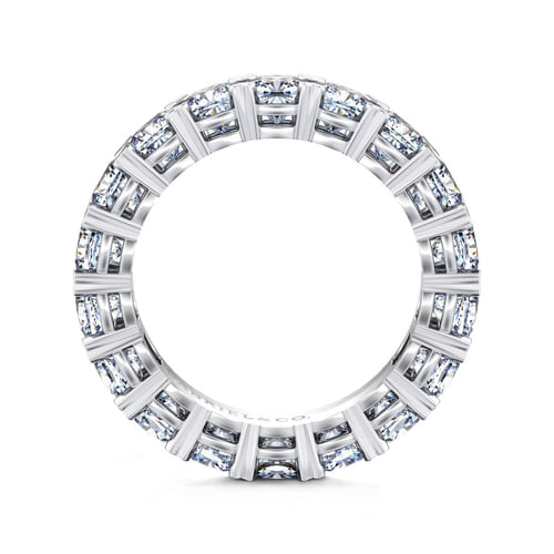 14K White Gold Cushion Cut Diamond Eternity Band with Heart Prongs