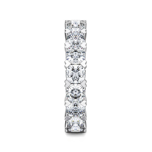 14K White Gold Cushion Cut Diamond Eternity Band with Heart Prongs