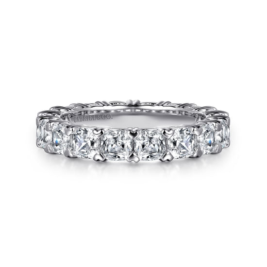 Gabriel - 14K White Gold Cushion Cut Diamond Eternity Band with Heart Prongs