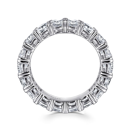 14K White Gold Cushion Cut Diamond Eternity Band with Heart Prongs