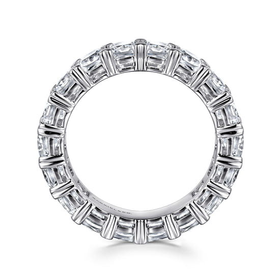14K White Gold Cushion Cut Diamond Eternity Band with Heart Prongs angle 2