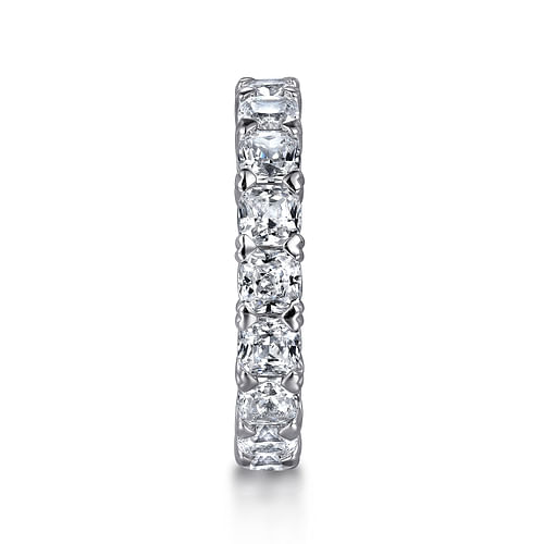 14K White Gold Cushion Cut Diamond Eternity Band with Heart Prongs