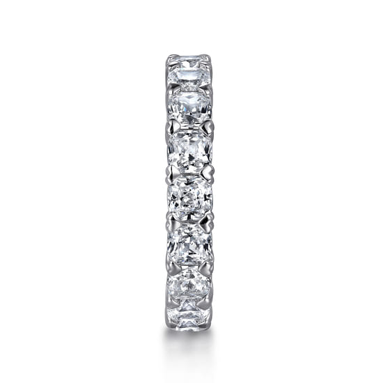 14K White Gold Cushion Cut Diamond Eternity Band with Heart Prongs angle 4