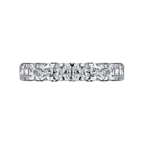 14K White Gold Cushion Cut Diamond Eternity Band with Heart Prongs