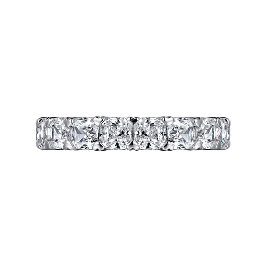 14K White Gold Cushion Cut Diamond Eternity Band with Heart Prongs angle 6