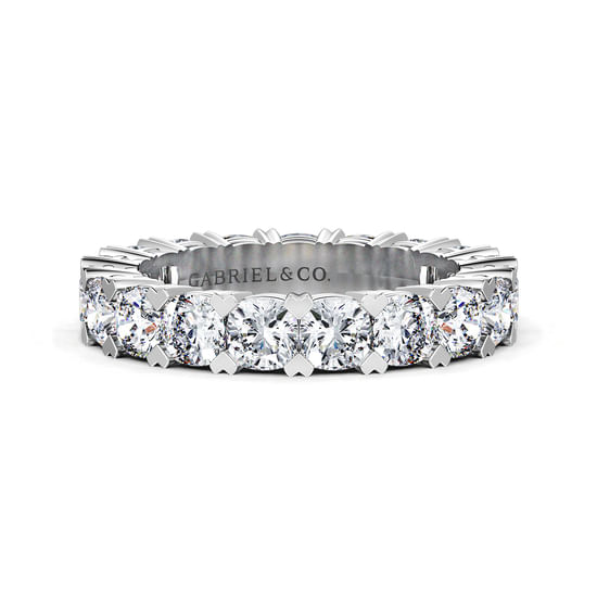 Gabriel - 14K White Gold Cushion Cut Diamond Eternity Band with Heart Prongs