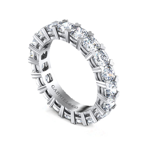 14K White Gold Cushion Cut Diamond Eternity Band with Heart Prongs