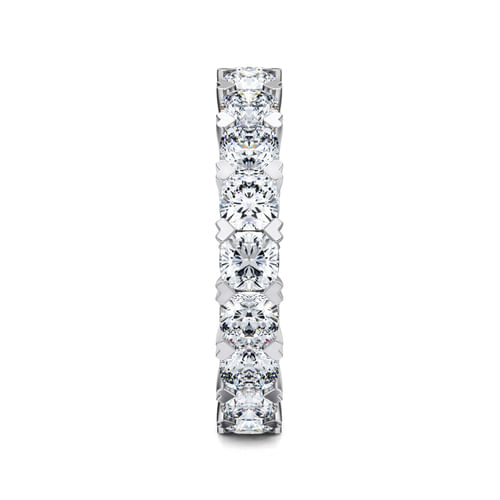 14K White Gold Cushion Cut Diamond Eternity Band with Heart Prongs