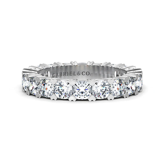 Gabriel - 14K White Gold Cushion Cut Diamond Eternity Band with Heart Prongs