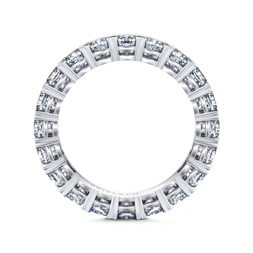 14K White Gold Cushion Cut Diamond Eternity Band with Heart Prongs
