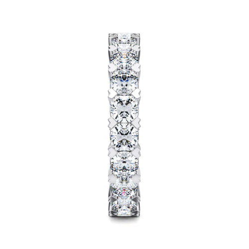 14K White Gold Cushion Cut Diamond Eternity Band with Heart Prongs