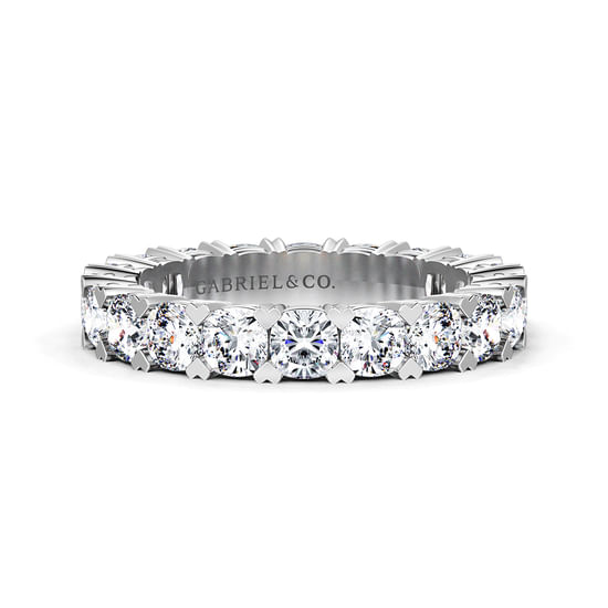 Gabriel - 14K White Gold Cushion Cut Diamond Eternity Band with Heart Prongs