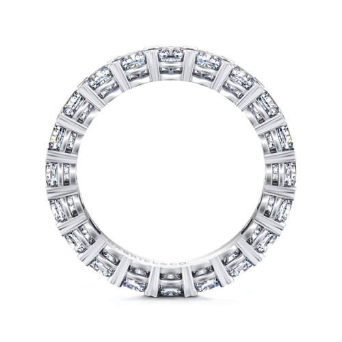 14K White Gold Cushion Cut Diamond Eternity Band with Heart Prongs