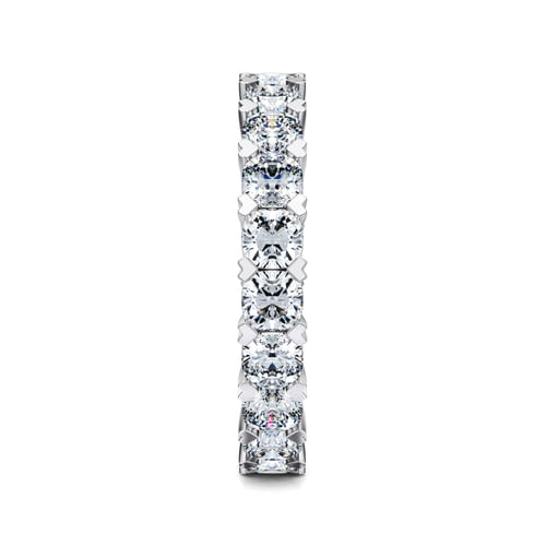 14K White Gold Cushion Cut Diamond Eternity Band with Heart Prongs