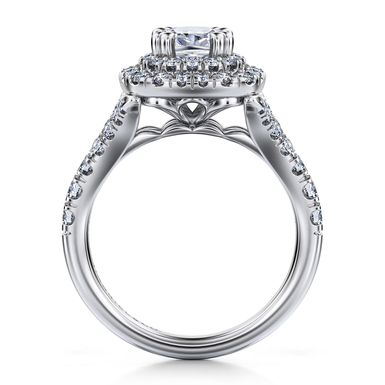 14K White Gold Cushion Cut Double Halo Diamond Engagement Ring