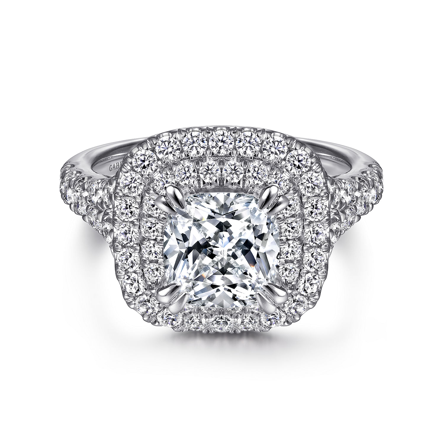 Gabriel - 14K White Gold Cushion Cut Double Halo Diamond Engagement Ring