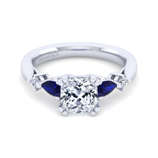 Gabriel - 14K White Gold Cushion Cut Five Stone Sapphire and Diamond Engagement Ring