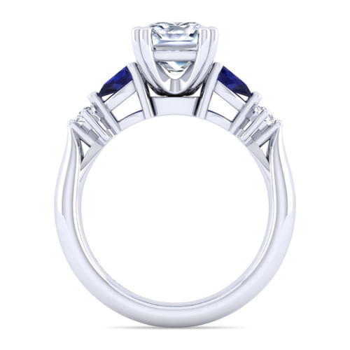 14K White Gold Cushion Cut Five Stone Sapphire and Diamond Engagement Ring