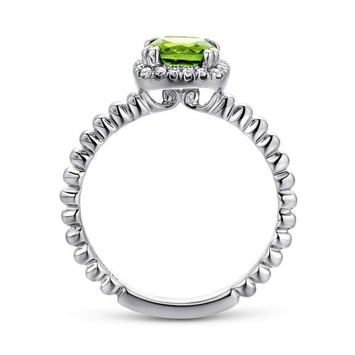 14K White Gold Cushion Cut Peridot and Diamond Halo Ring