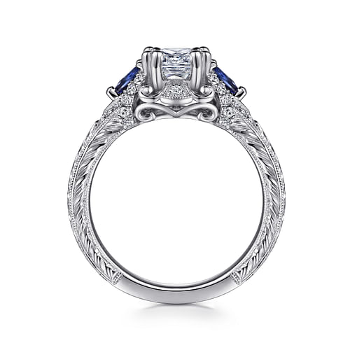 14K White Gold Cushion Cut Sapphire and Diamond Engagement Ring