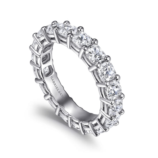 14K White Gold Cushion Cut Shared Prong Diamond Eternity Band angle 3 14K White Gold Cushion Cut Shared Prong Diamond Eternity Band angle 3