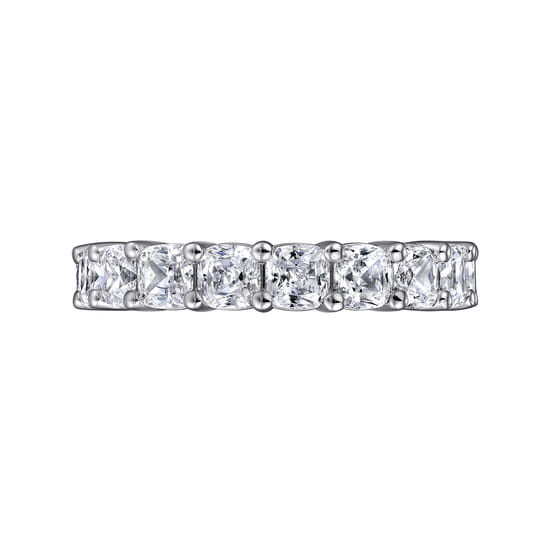 14K White Gold Cushion Cut Shared Prong Diamond Eternity Band angle 6 14K White Gold Cushion Cut Shared Prong Diamond Eternity Band angle 6