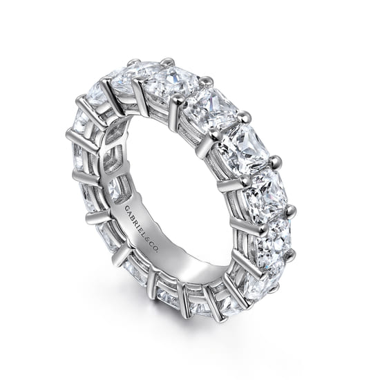 14K White Gold Cushion Cut Shared Prong Diamond Eternity Band angle 3 14K White Gold Cushion Cut Shared Prong Diamond Eternity Band angle 3