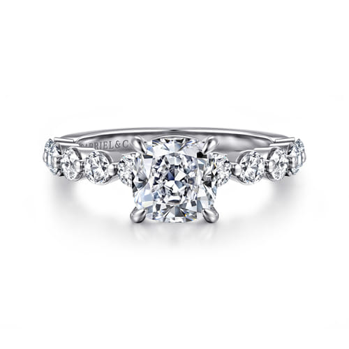 14K White Gold Cushion Cut Single Prong Diamond Engagement Ring