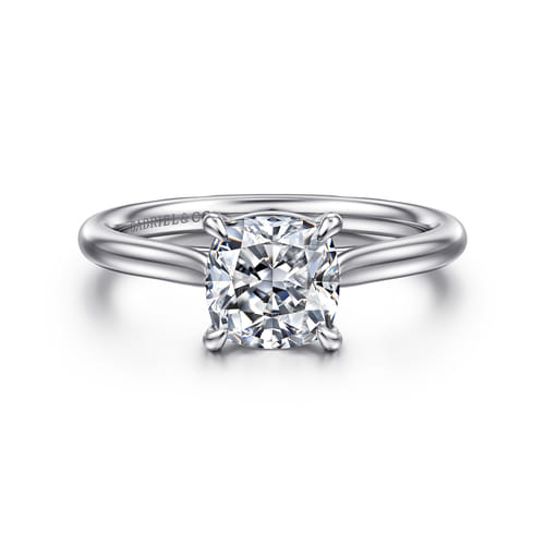 14K White Gold Cushion Cut Solitaire Diamond Engagement Ring
