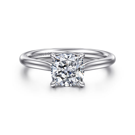 14K White Gold Cushion Cut Solitaire Diamond Engagement Ring