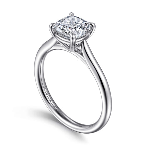 14K White Gold Cushion Cut Solitaire Diamond Engagement Ring