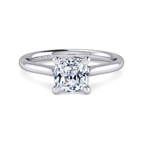 14K White Gold Cushion Cut Solitaire Diamond Engagement Ring