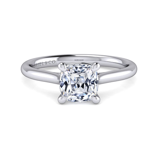 Gabriel - 14K White Gold Cushion Cut Solitaire Diamond Engagement Ring
