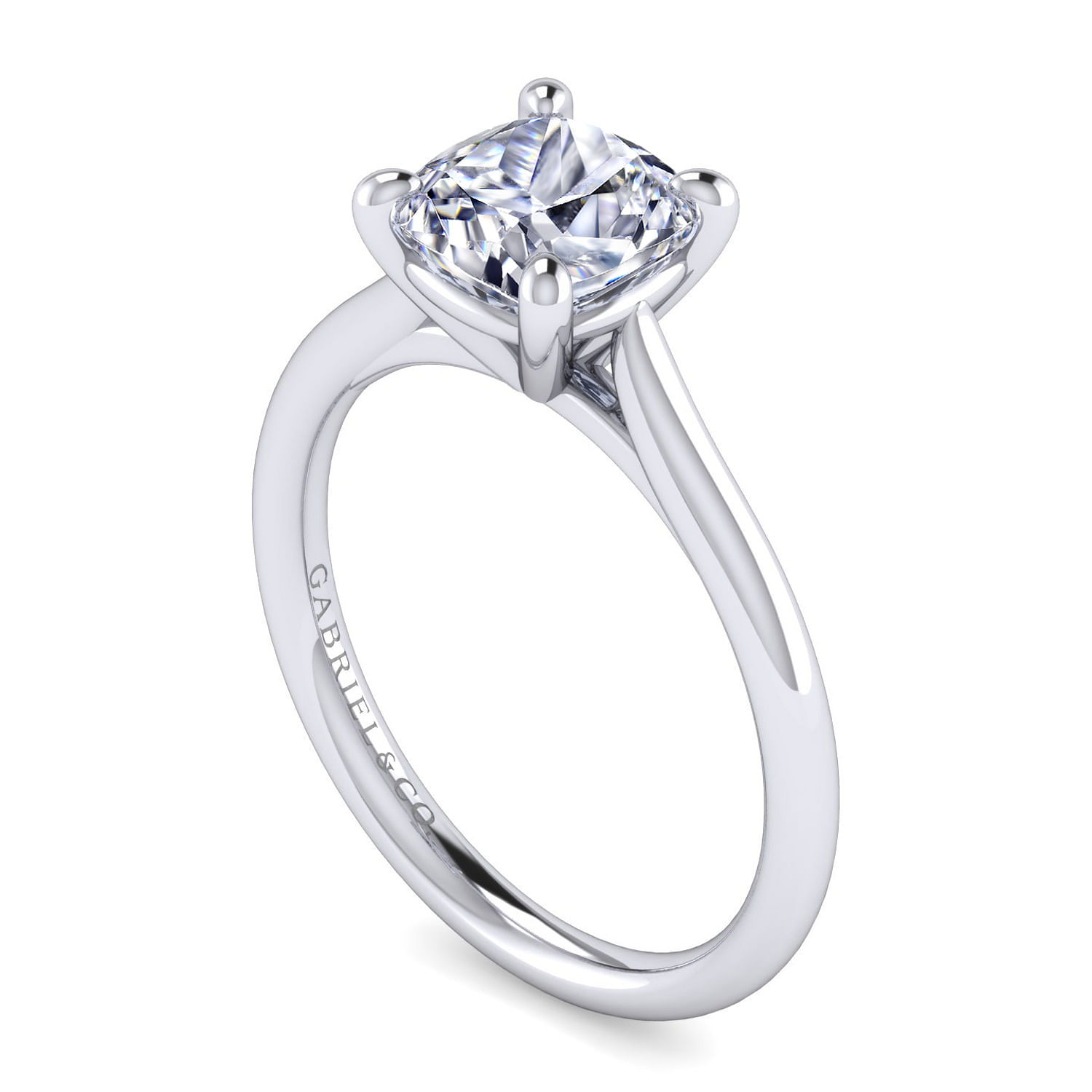 14K White Gold Cushion Cut Solitaire Diamond Engagement Ring