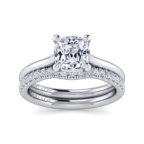 14K White Gold Cushion Cut Solitaire Diamond Engagement Ring