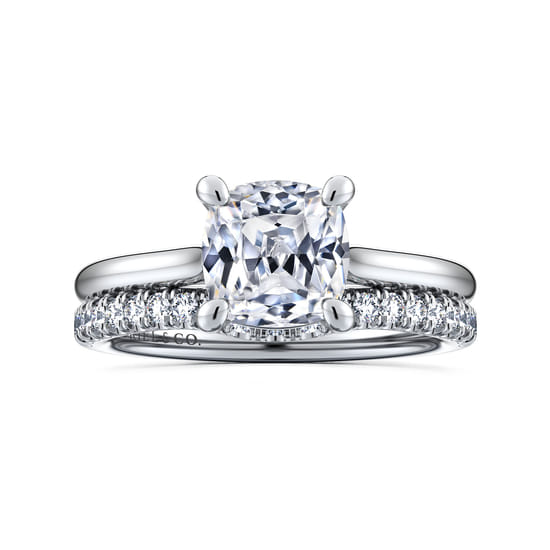 14K White Gold Cushion Cut Solitaire Diamond Engagement Ring angle 4