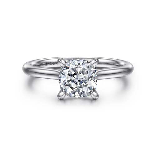 14K White Gold Cushion Cut Solitaire Diamond Engagement Ring
